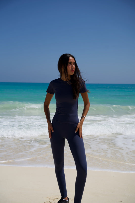 Flow Top in Navy — fabric detail